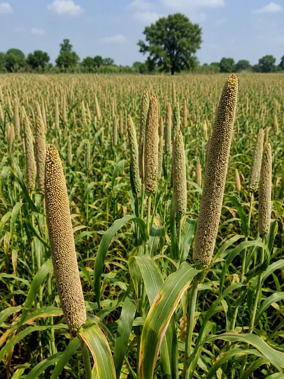 Bajra (Pearl Millet) crop harvesting with Sunidhi farm machinery