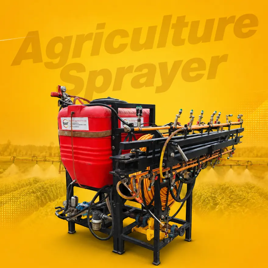 Sunidhi boom sprayer spraying a crop field