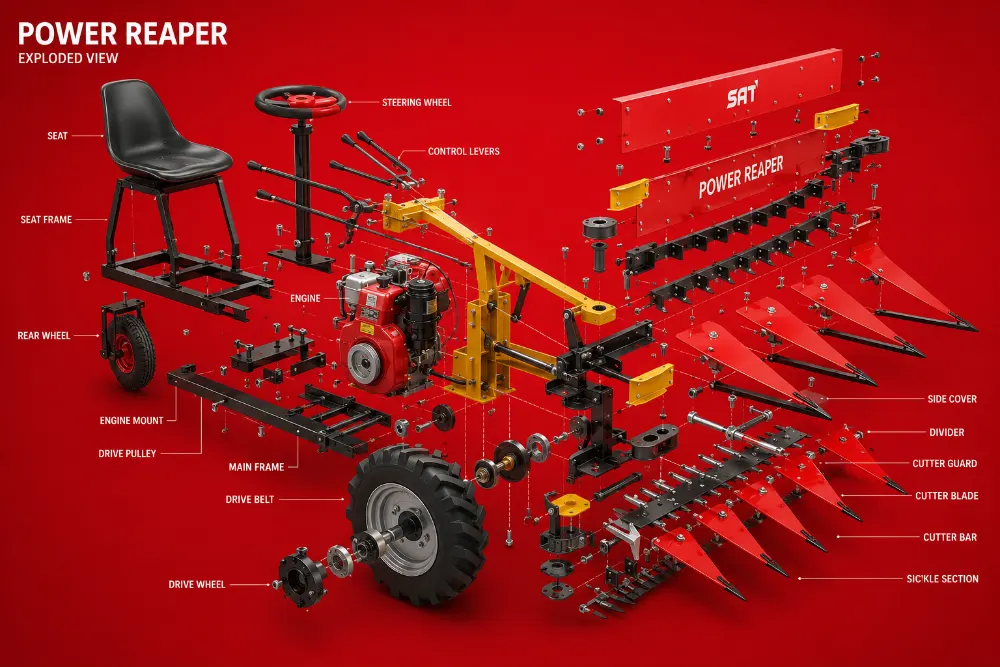 Sunidhi power reaper exploded view showing every engineered component